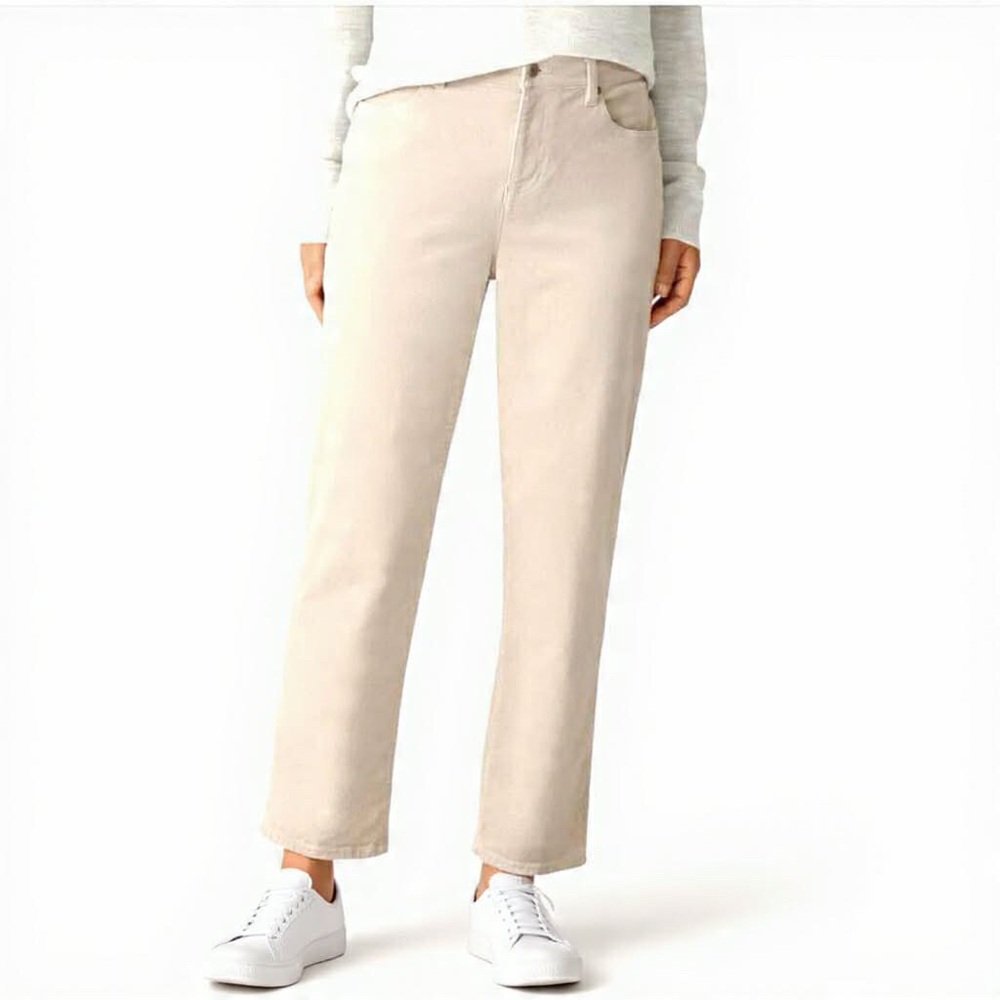 Eileen Fisher Stretch Corduroy High Waist Straight Leg Pants Cream Color Size XL